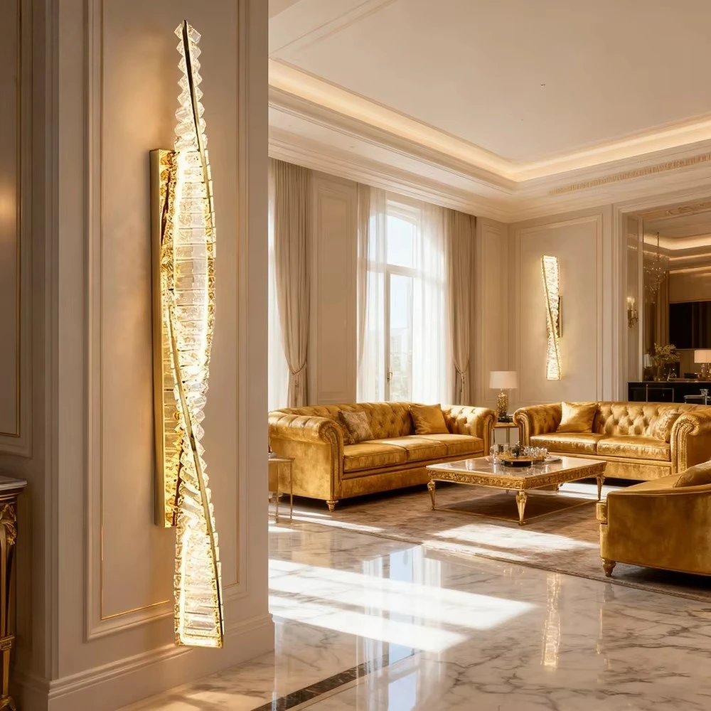 

Luxury Italian Crystal Wall Sconce Led Light - Modern Gold Bedside Lamp For Living Room, Bedroom, Hallway Decor