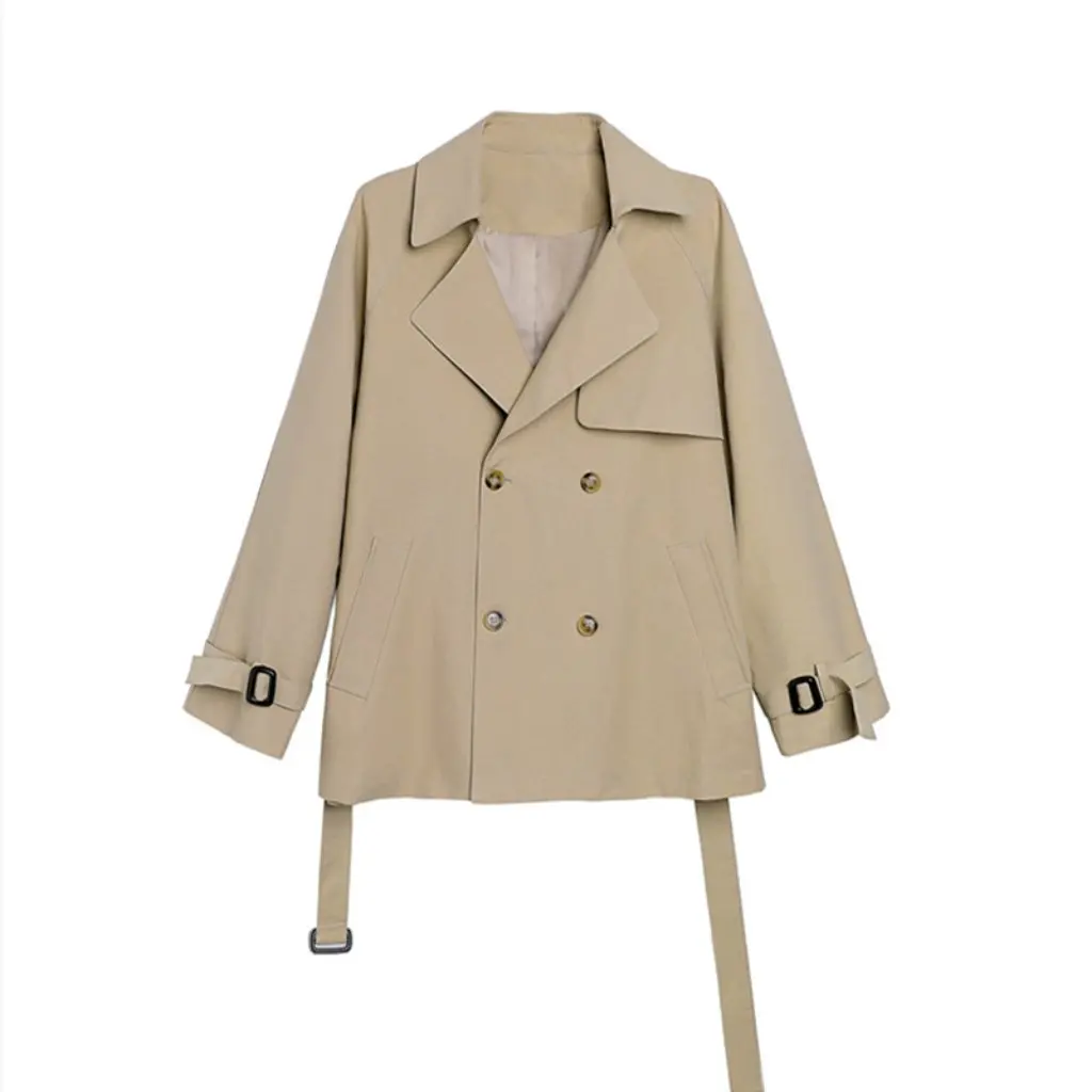 

Women's Khaki Short Coat Spring Autumn Chic Casual British Style Windbreaker Jacket