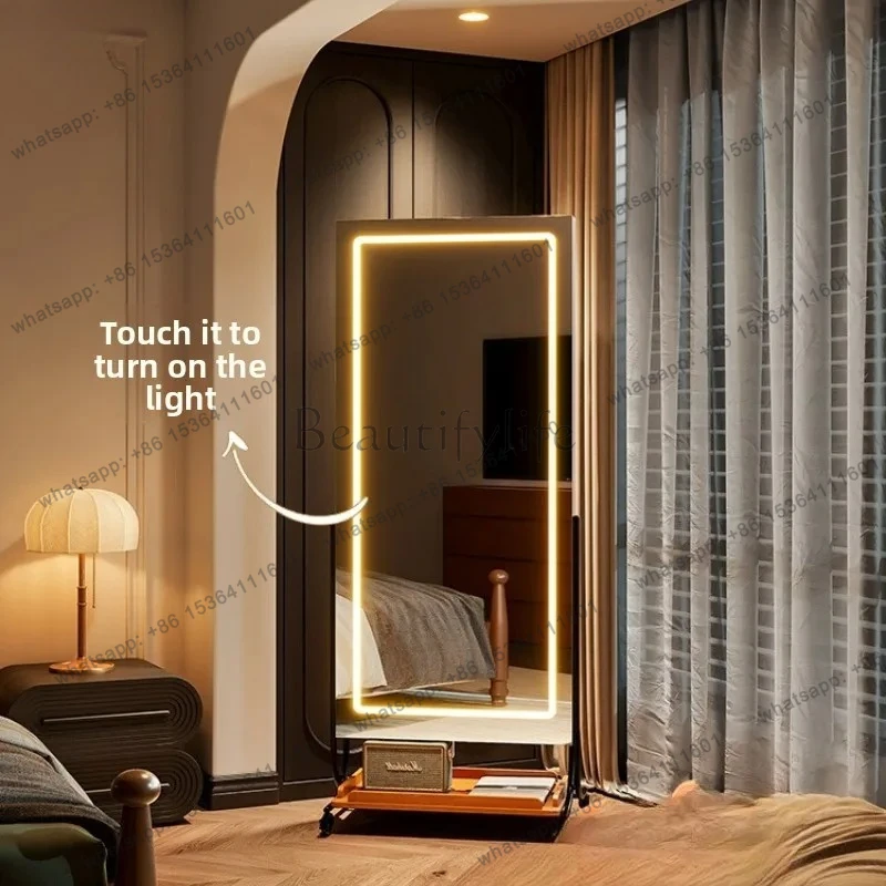 removable full body mirror floor mirror household storage magazine rack bedroom mobile fitting