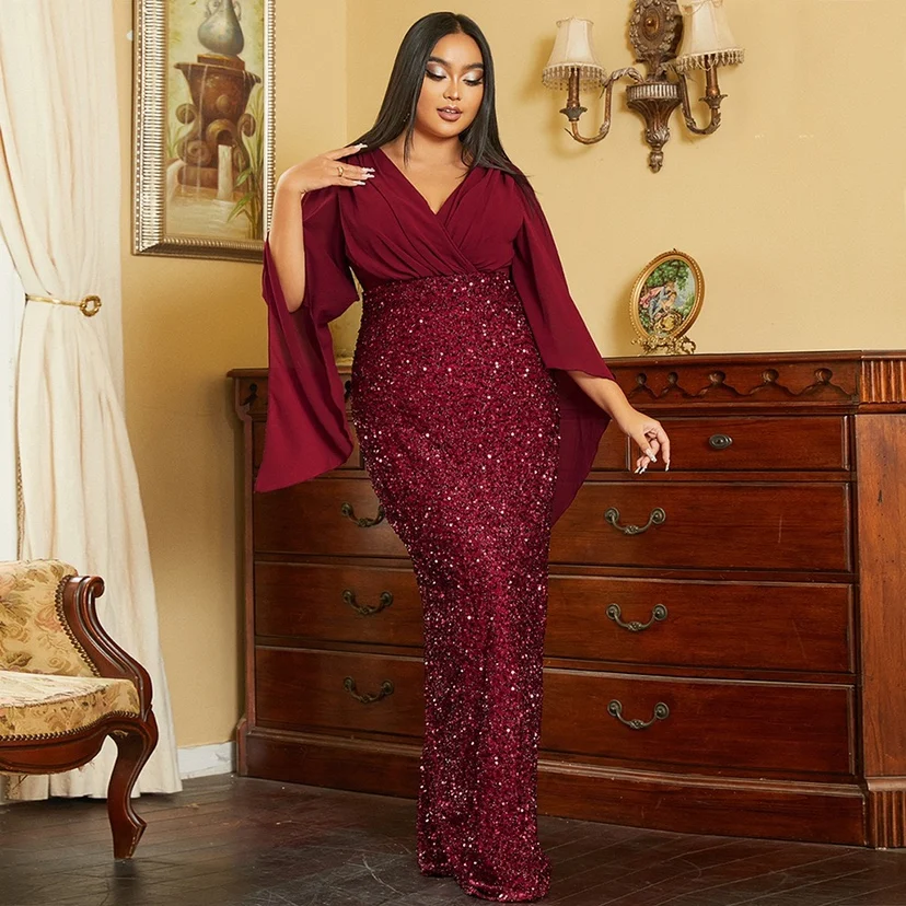 

plus Size 4XL Sequin Dr Evening Dr Wedding Birthday Ceremony Mid-high Waist Soft Midspring Winter Faion Women's Dr