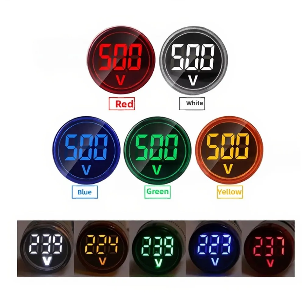 1Pcs Digital AC Voltmeter AC60-500V Round Voltage Tester Meter With LED Indicator Light For Indicate Signal Electrical Equipment