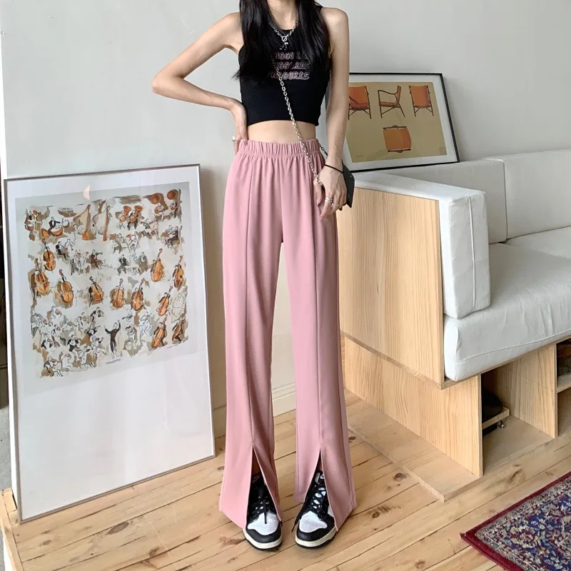 Slit Wide-leg Pants for Women in Summer Thin High-waisted Loose Drape Suit Straight Trousers Floor-length Casual Pants