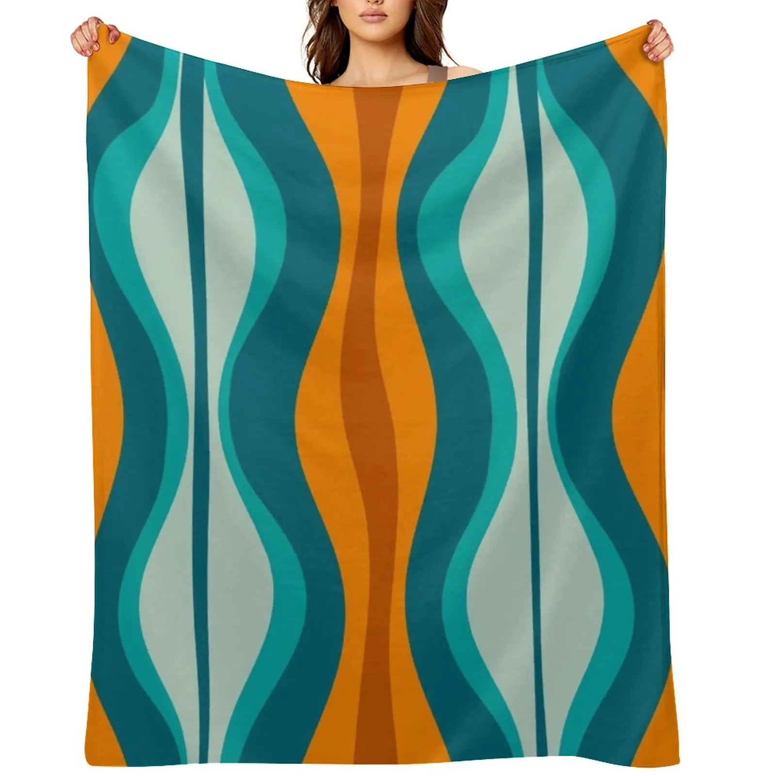 

Hourglass Abstract Midcentury Modern Pattern in Orange, Rust, Aqua, Turquoise, and Teal Throw Blanket Decoratives Blankets