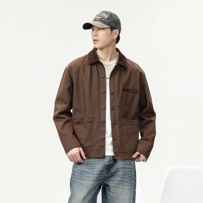 

American Sle Heavyweight Retro Hunting Pure Cotton Detroit Workwear Jaet Men's Loose Trendy Brand Turn-down Collar Casual...