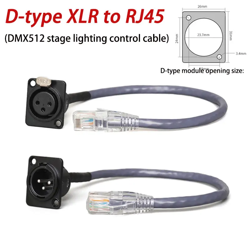 Cable XLR Macho Hembra a RJ45 Ethernet, Cable de Iluminación de Escenario con Puerto Ethernet XLR Macho y Hembra Tipo D, DMX512 XLR a RJ45 de 2 m