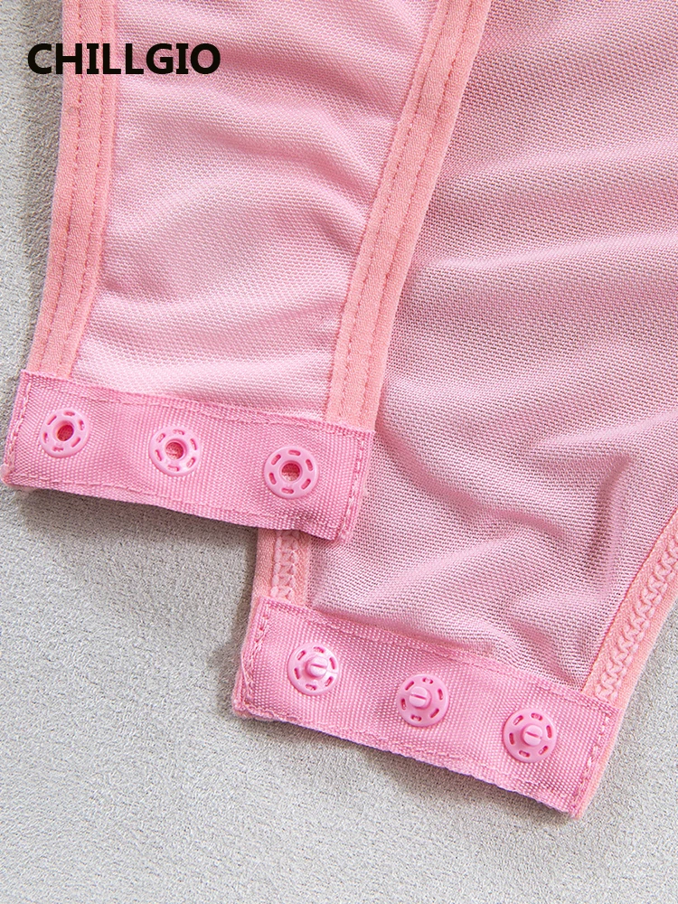 Chillgio feminino sexy floral renda malha macacão lingerie bodycon magro moda push up gola quadrada mangas compridas babados bodysuits