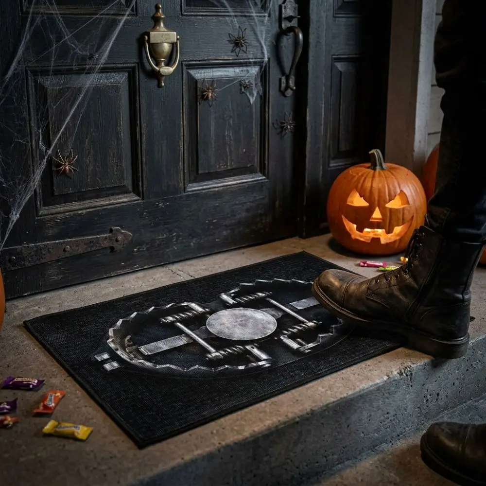 Novelty Halloween Trap Illusion Doormat Quirky Non-Slip Spooky Trap Print Rug Fake Trap Gothic Prank Hallway Welcome Mat