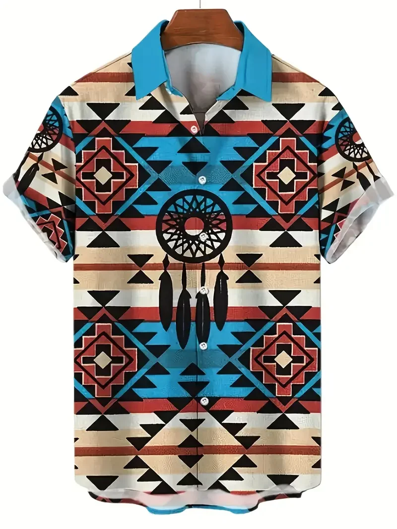 Vintage Herren hemd ethnischen Harajuku Print Outdoor lässig Kurzarm Hawaii Hemden Herren Mode übergroße Kleidung Laper Tops