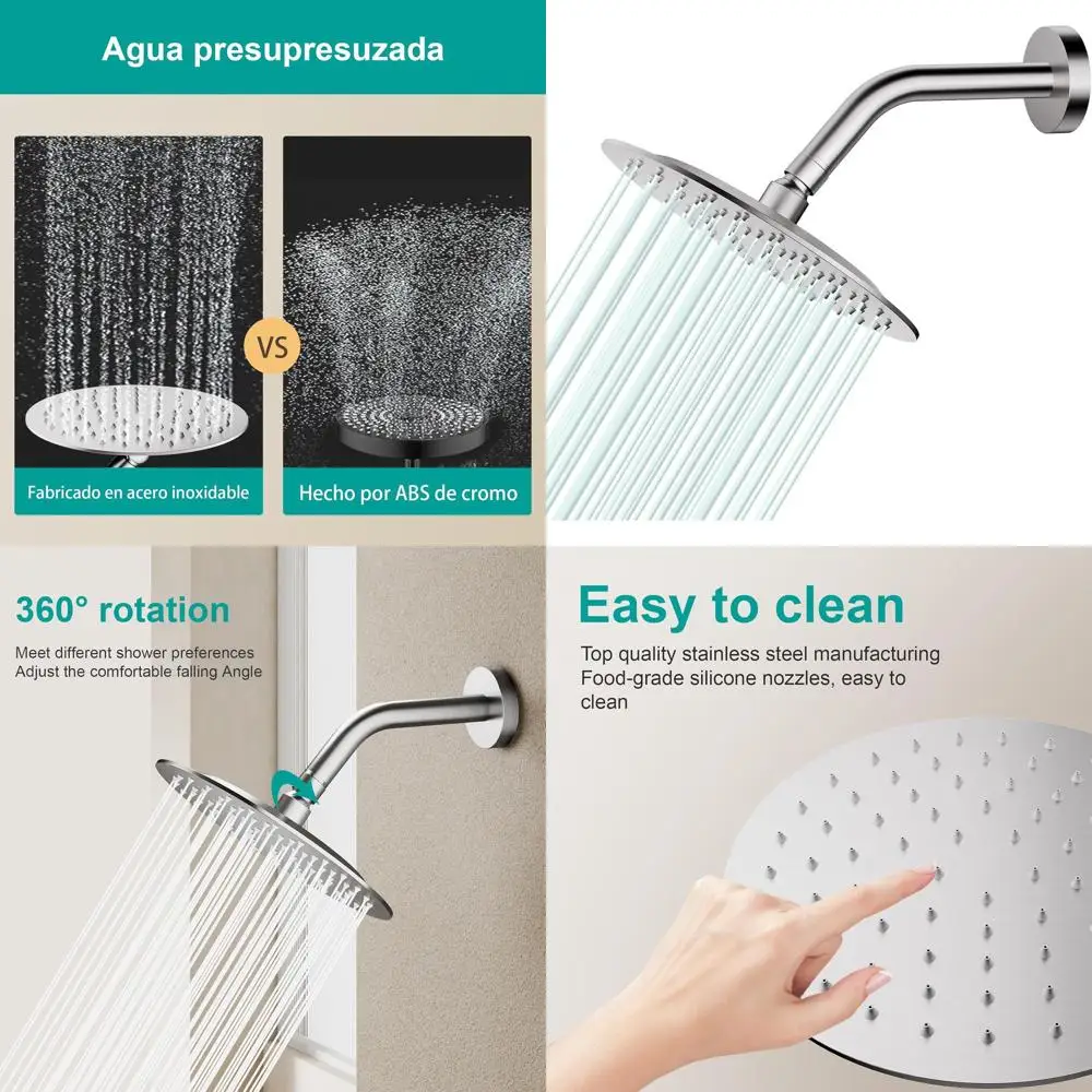 

Stainless Steel Shower Head - Durability, Easy Setup, High Flow, Sleek Modern Design for Bathroom (Brushed Nickel, 8-inch)