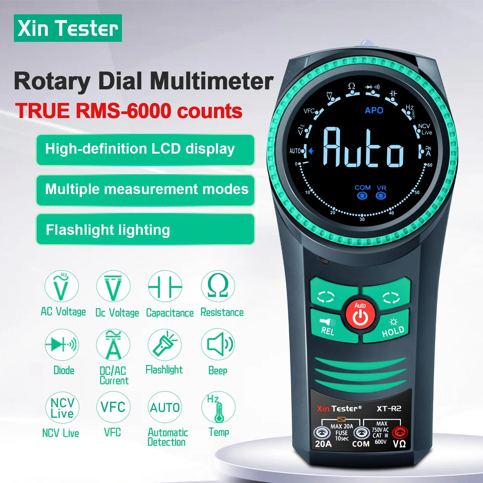 Xin Tester The True RMS Digital Smart Multimeter XT-R2 6000 Count LCD Display NCV AC/DC Voltage Current Measure Instrument