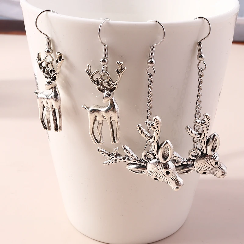 2 Paar/Set Modische Metall-Weihnachts-Milu-Hirsch-Ohrhänger für Frauen und Mädchen, Party- und Festivalschmuck, Geschenke – Detail 2