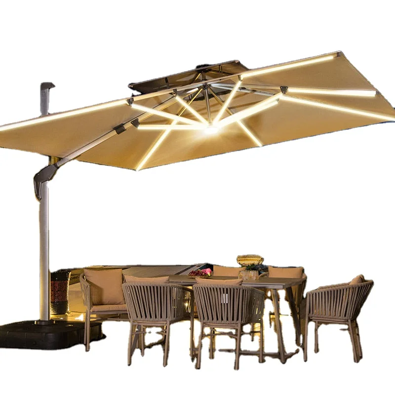 

Top quality biased courtyard umbrella suspension LED outdoor biased umbrella solar LED cantilever courtyard umbrella