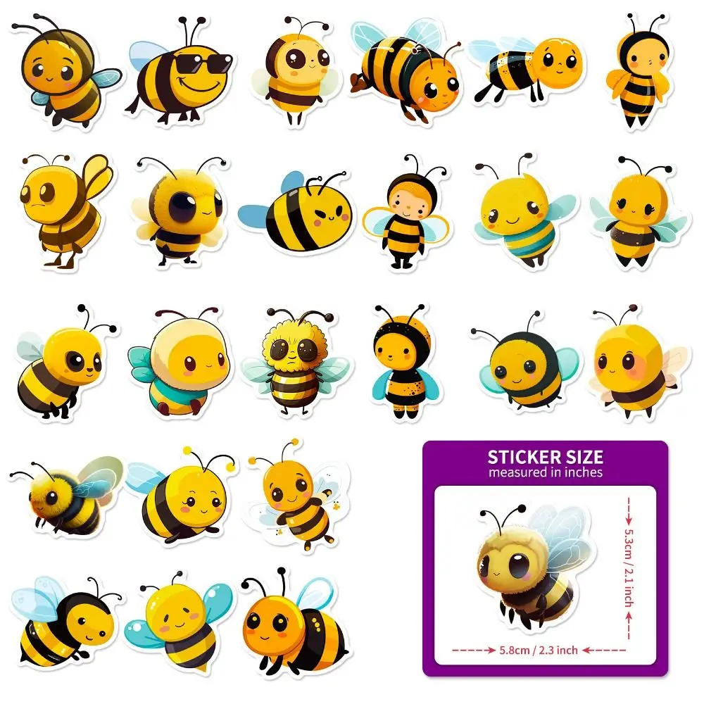 50 Uds. Pegatinas de abeja pequeña, pegatinas de animales de dibujos animados de abeja, pegatinas de PVC estéticas de abeja pequeña, pegatina de PVC para Festival de abejas