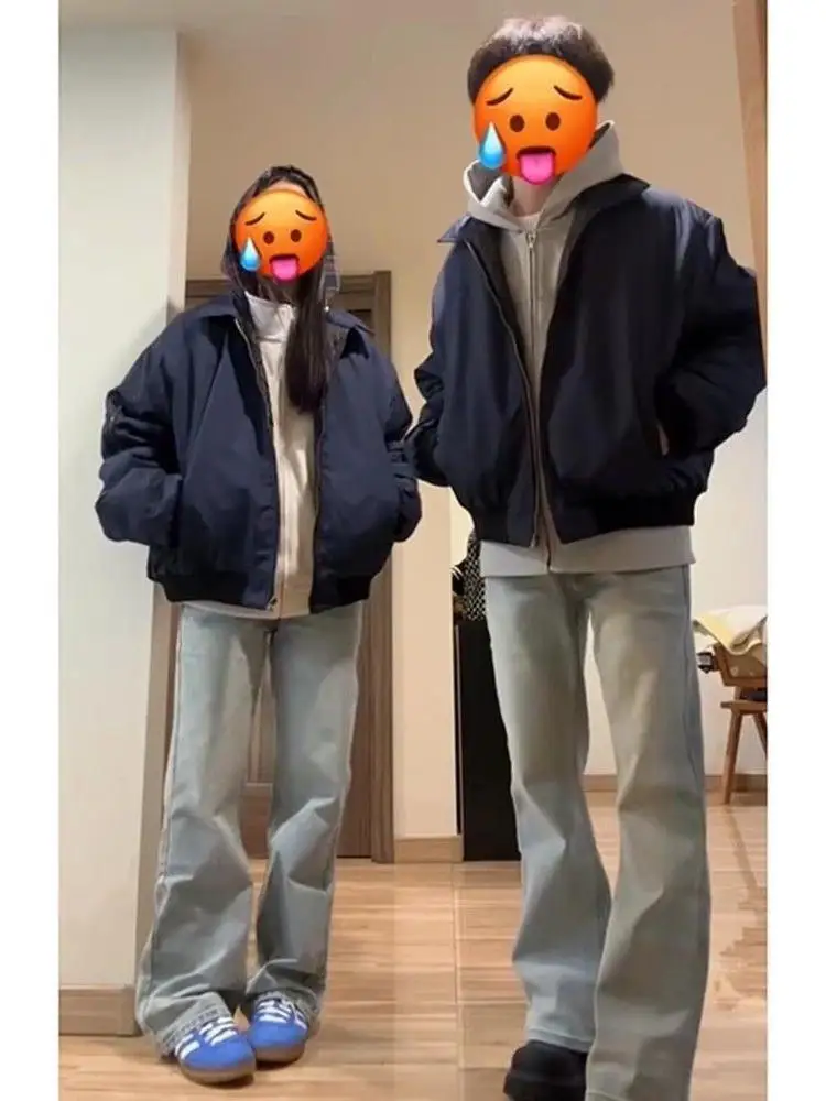 

Мужская куртка в американском ретро-стиле королевского синего цвета с воротником-стойкой и бейсбольным дизайном для повседневной носки весной и осенью