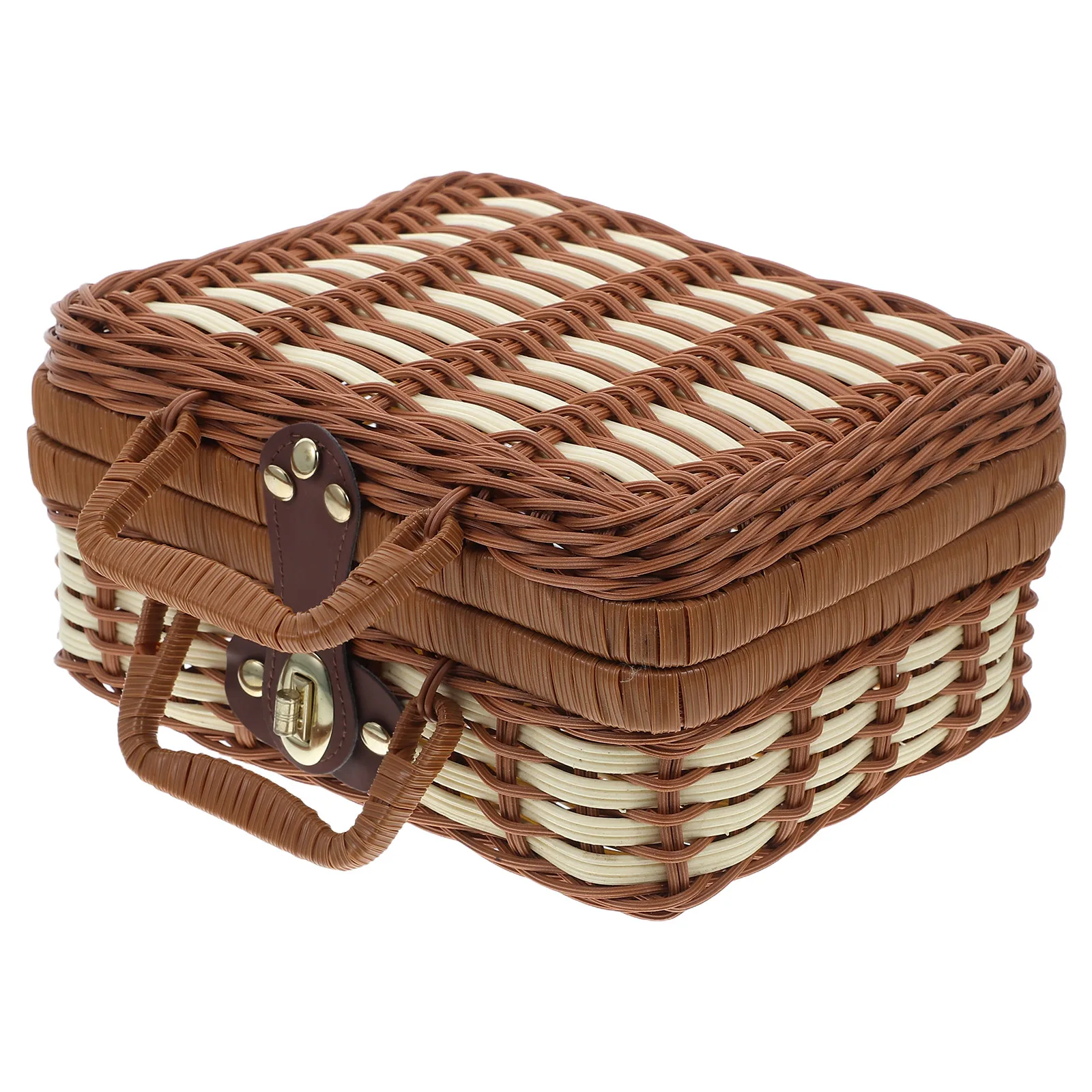 

Imitation Rattan Suitcase Vintage Picnic Basket Large Capacity Durable Material Woven Baskets Storage Box Travel Case