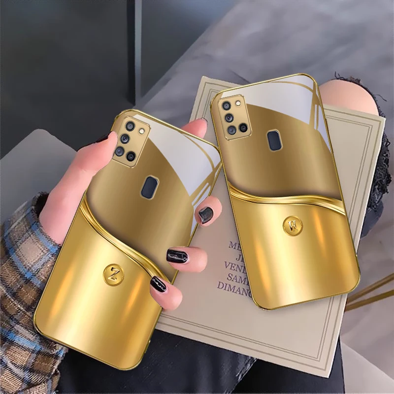 Las letras de metal para Samsung A 31 32 A33 A34 35 14 A15 13 A16 25 A26 50 52 53 54 55 56 70 71 72 73 funda de teléfono de cristal dorado