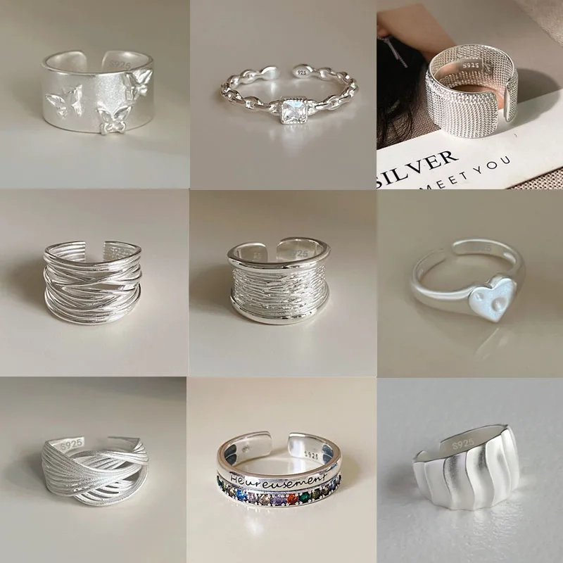 Ringe aus 925er-Sterlingsilber für Frauen, geometrisch, feiner Schmuck, Finger, verstellbar, einfacher glänzender Herzring für Party, Geburtstag, Geschenk