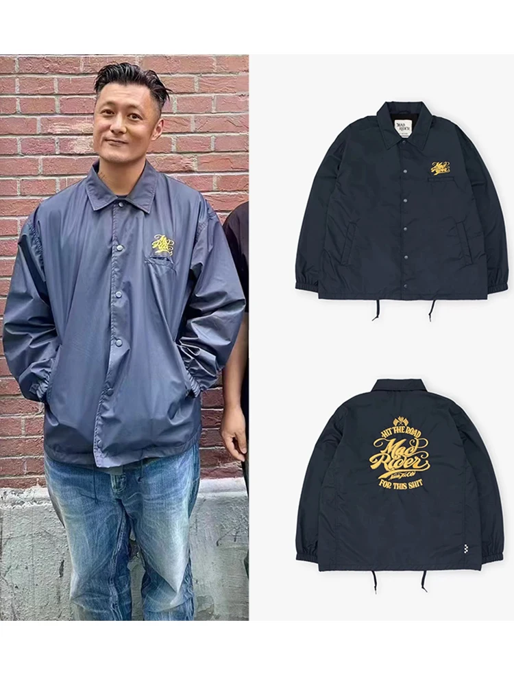 

Retro American Motorcycle Jaet Loose Collar Baseball Jaet Outerwear Youth Trendy Windproof Long Sve Polyester Coat