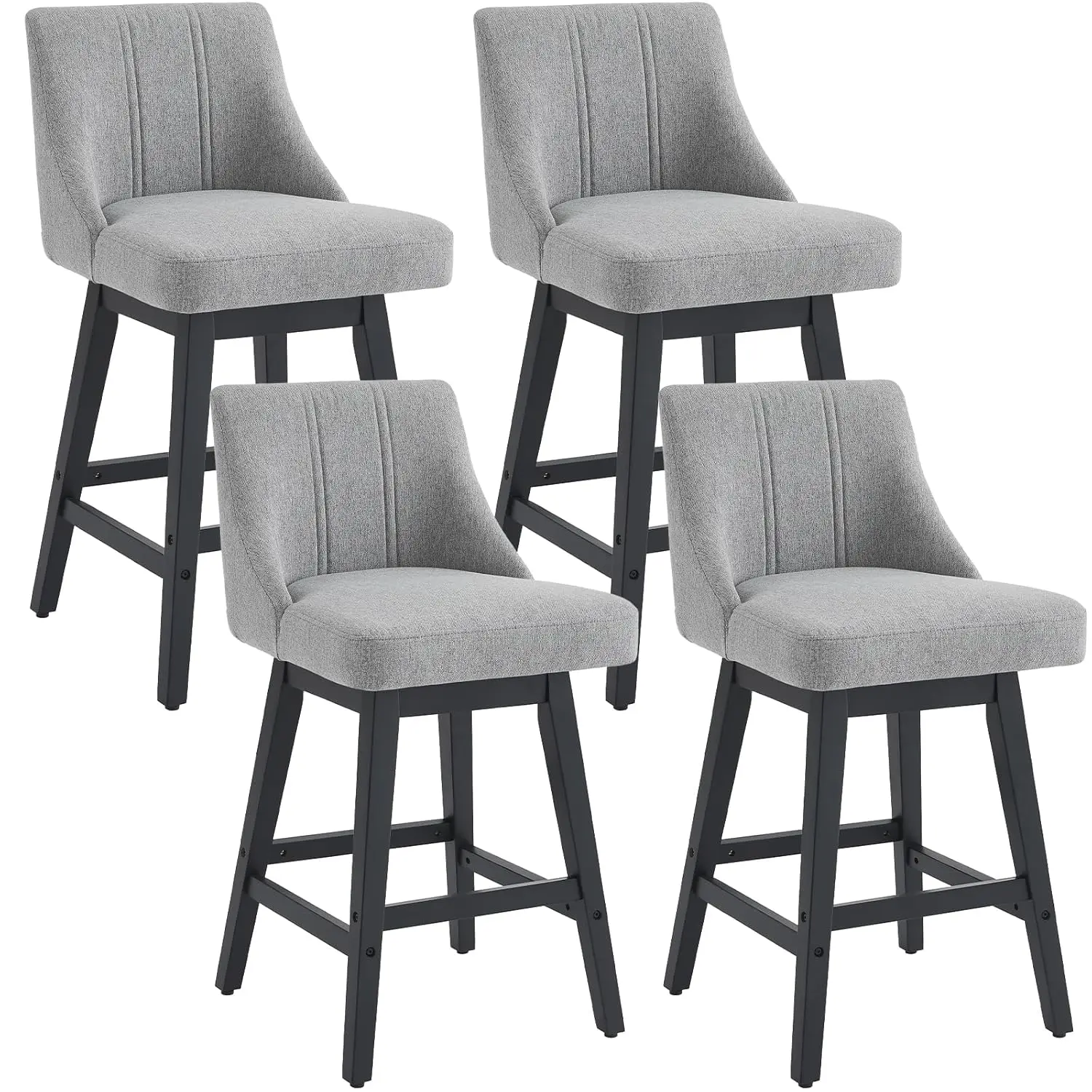 

27'' Swivel Counter Stools Set 4 Fabric Backs Kitchen Island Wood Legs Adjustable Gray, Customized
