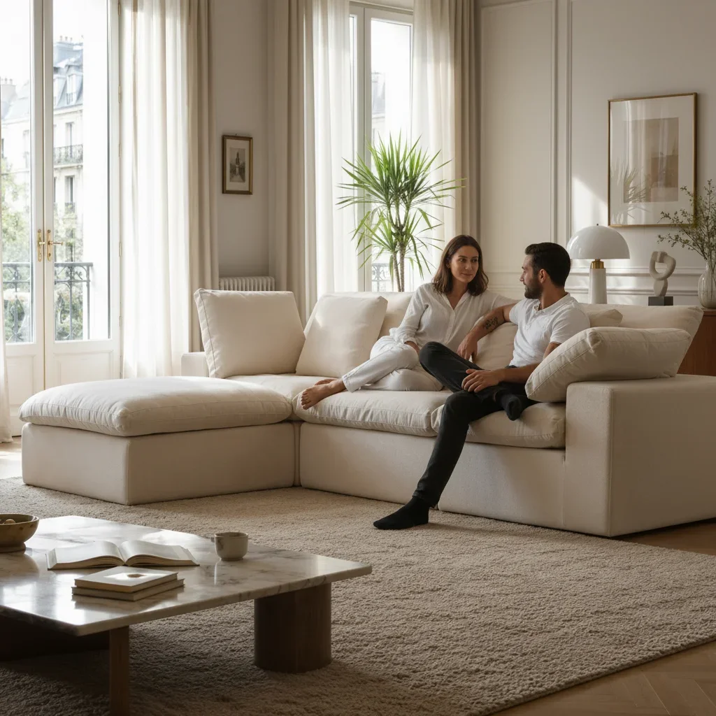 #Rectangular Modular Fabric Sponge Core Minimal Living Area Soft Seating Couch Boneless Box Sofa