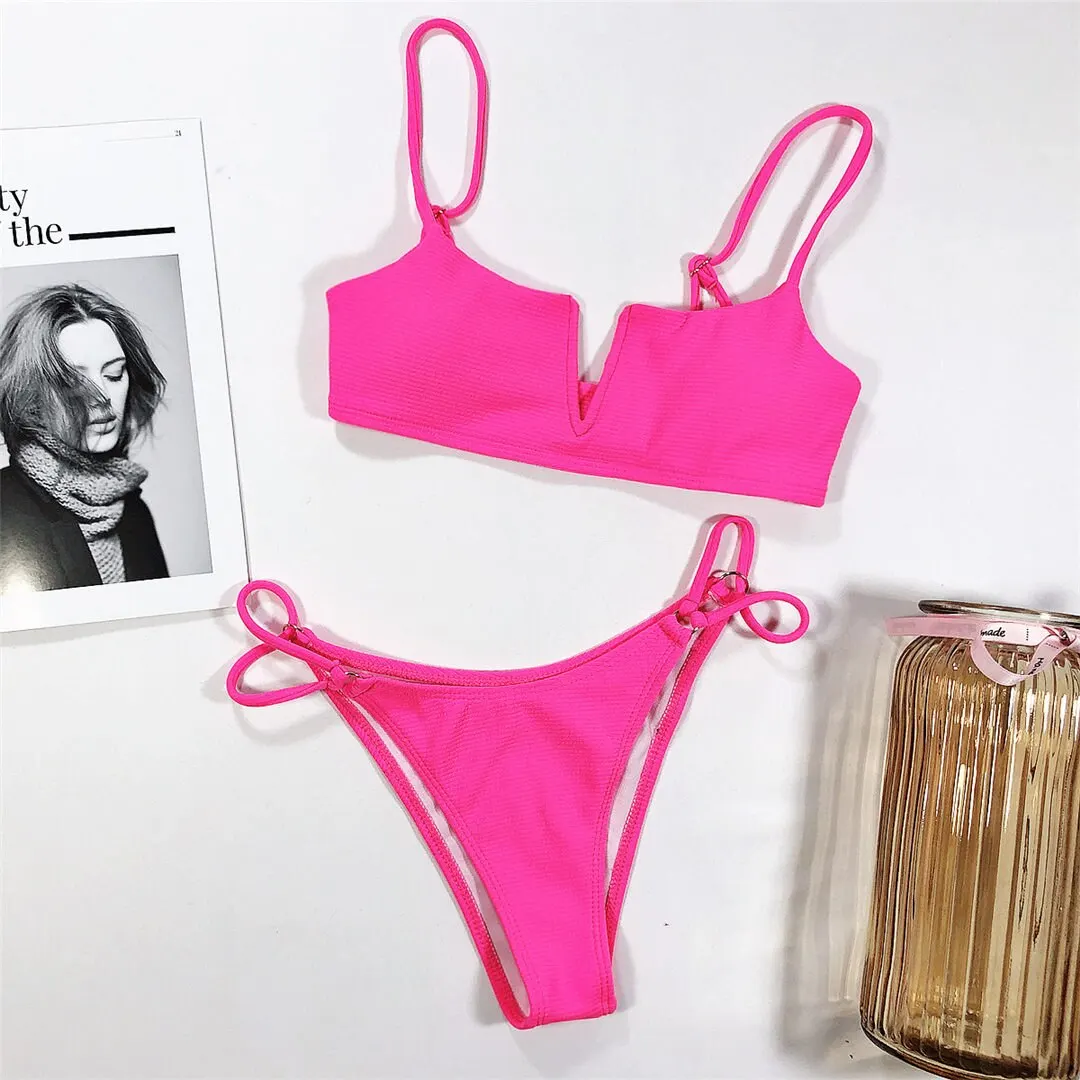 3 Farben 2026 Gerippter Neon-Gelber Bikini Damen-Badeanzug Zweiteiliger Bikini-Set Bademode Badeanzug Schwimmen Damen V2131 – Detail 23
