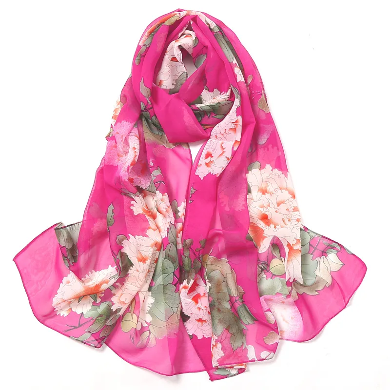 Georgette-chal de gasa con estampado Floral para mujer, bufanda de seda para playa, pañoletas largas, chal de playa, Foulard femenino