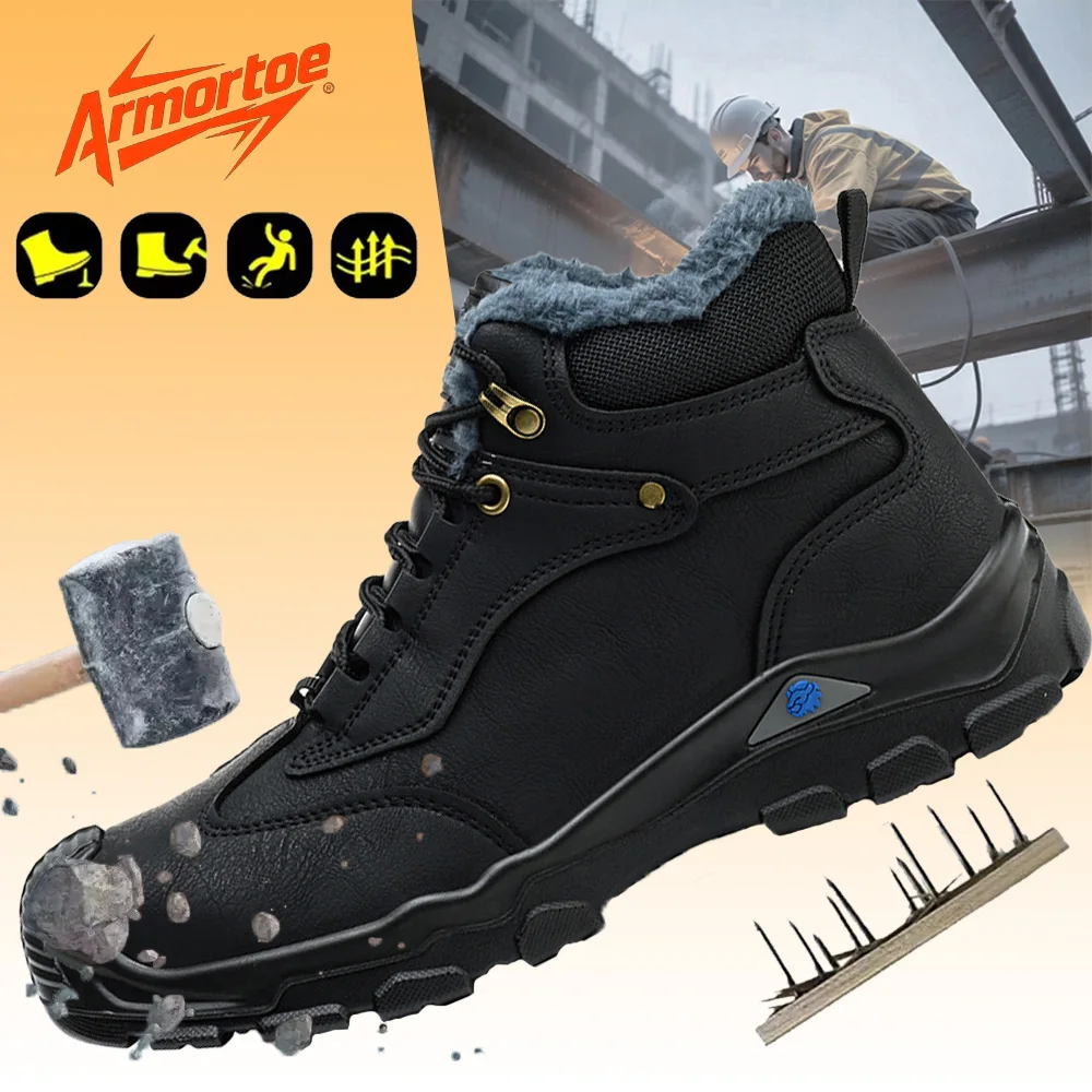 

ArmorToe Winter Fleece Lined Steel Toe Safety Shoes Men Anti-Impact Puncture Proof Heat Resistant Construction Work #Armor2761