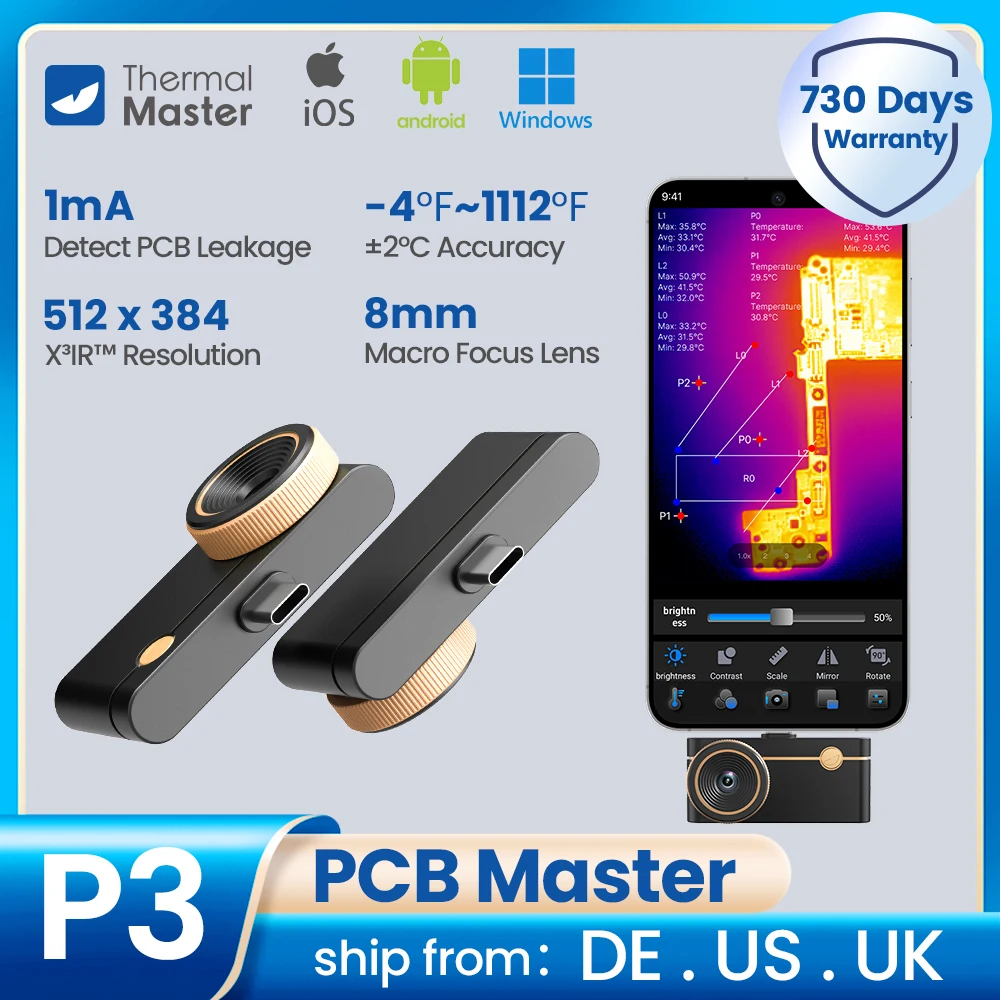 P3 Thermal Camera for ios iPhone and Android Phone Macro Lens 512*384 X³IR Resolution PCB Circuit Board Phone Repair 600℃