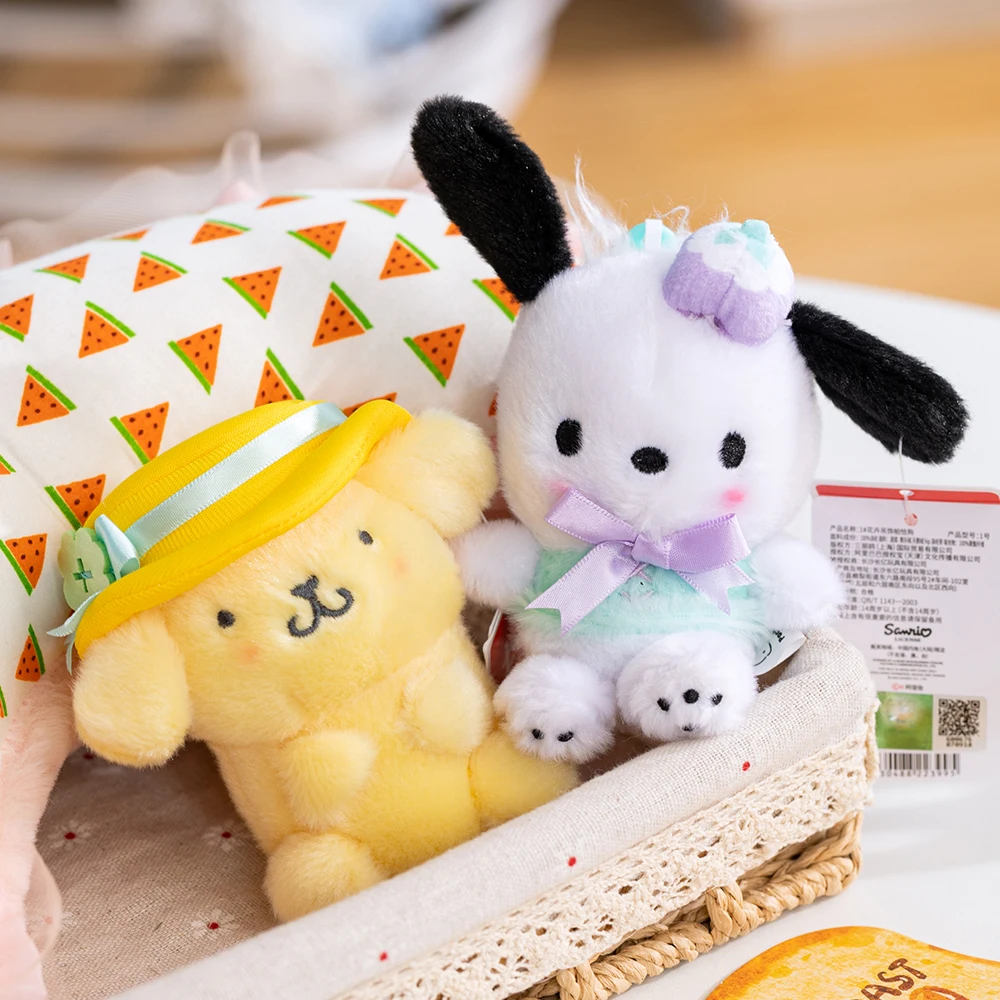 Sanrio Kawaii flor melodía Hellokitty Cinnamoroll Pachacco Purin Kuromi llaveros de felpa niñas bolsa teléfono coche llaveros de felpa