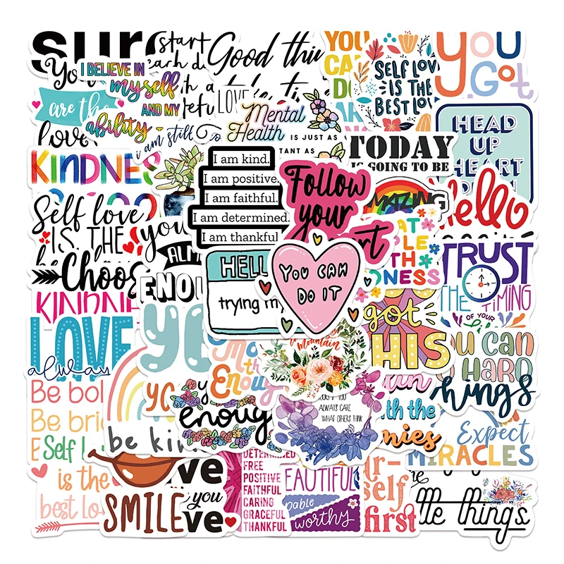 52Pcs Inspirational Stickers Motivational Phrases Life Quotes Decals DIY Laptop Study Room Scrapbooking Stickers Kid Toys