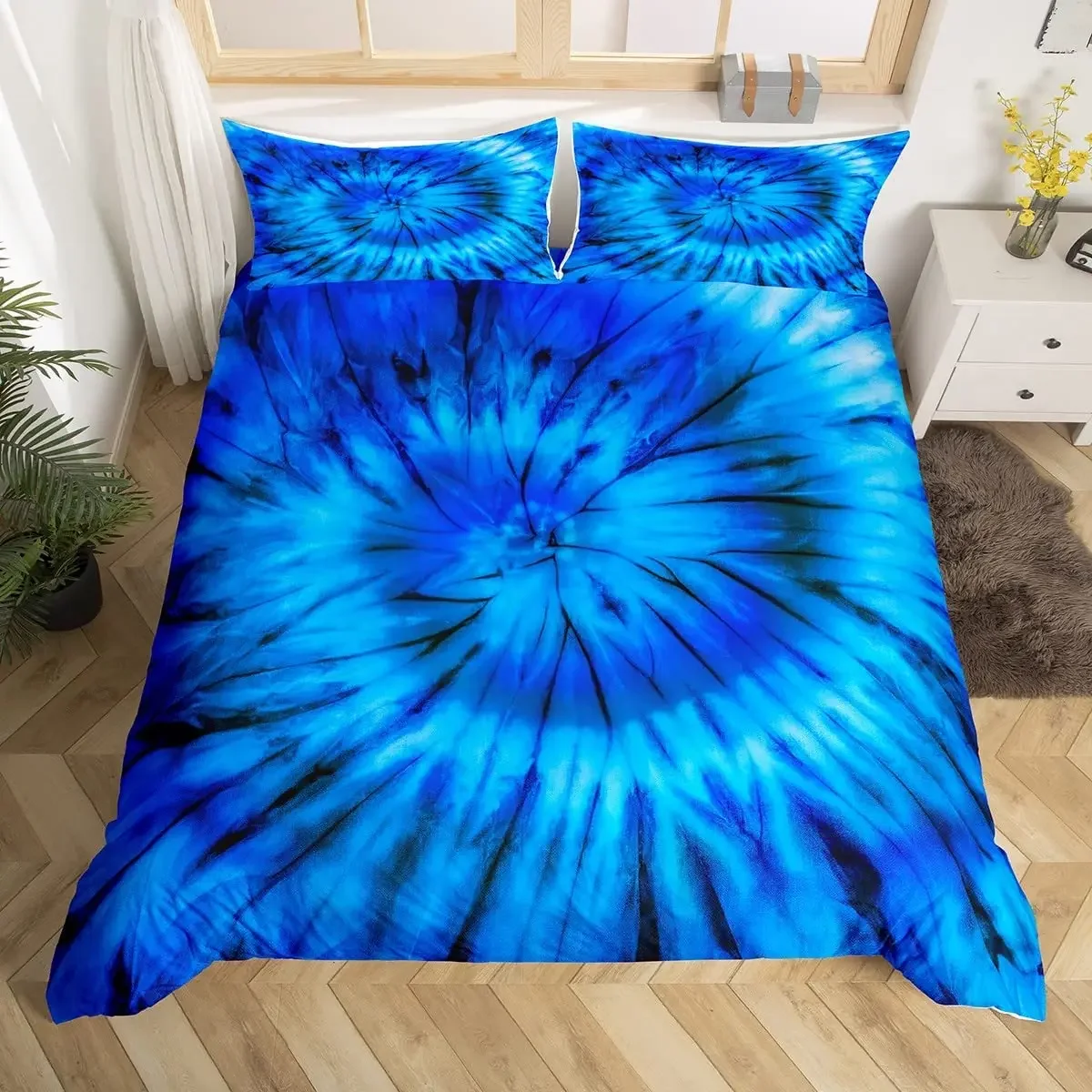 Tie Dye Duvet Cover Set Splashed Spiral Ink Bedding Set Trippy Watercolor Comforter Cover for Kid Boy Girl Polyester Quilt Cover