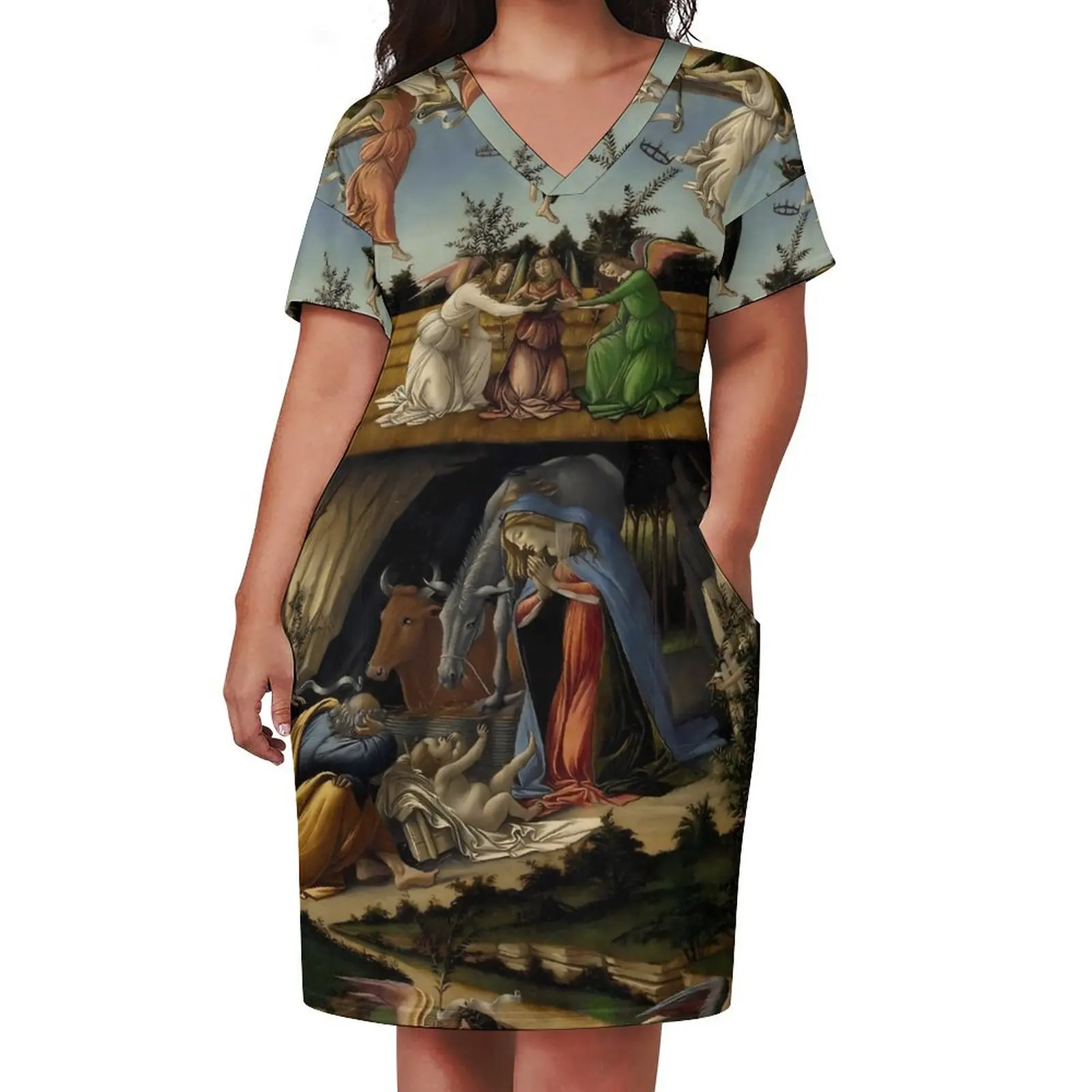 Sandros Botticelli Dress Ladies Mystic Nativity Aesthetic Casual Dress Summer Short Sleeve Vintage Oversized Dresses Gift Idea