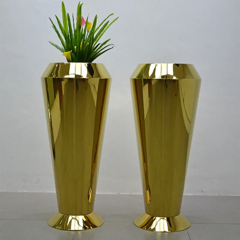 4 أحجام من 201 مزارعي دائري داخلي وخارجي من الفولاذ المقاوم للصدأ مع صندوق زهور على الطراز الأوروبي باللون الذهبي والفضي المصقول