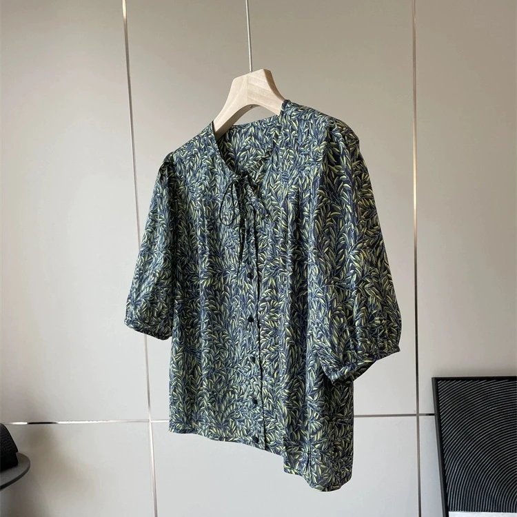 

Liberty Print Cotton Short Sleeve Shirt Women's Fine Fabric Light Weight Summer Top Elegant Casual Female Clothing