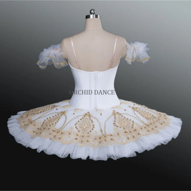 Tutú de ballet de oro blanco para mujer, ropa de rendimiento para adultos, tamaño personalizado profesional