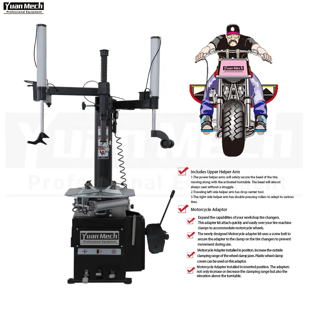 

Factory Direct 10-22 Swing Arm Design Tire Changer Double Helper Arms for Motorcycles ATVs Includes Adaptor for Tire Changing