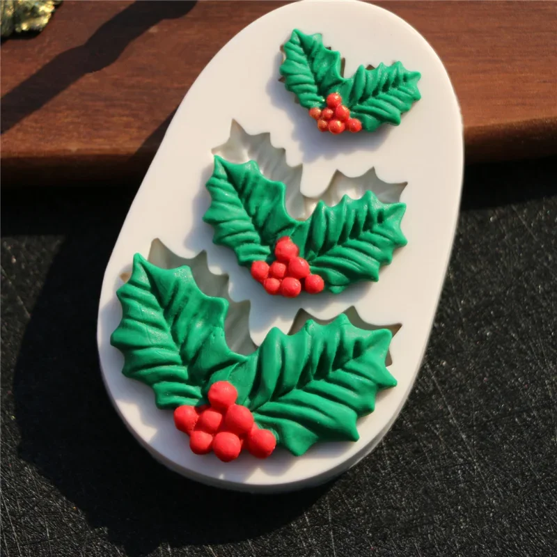 

Christmas Holly Decoration Fondant Cake Silicone Mold Chocolate Candy Molds Cookies Pastry Biscuits Mould DIY Cake Baking Tools