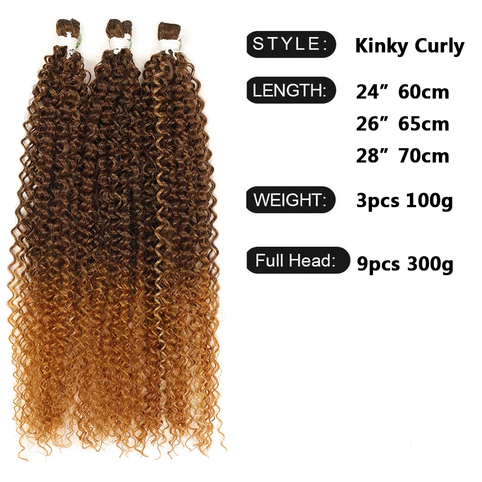 Synthetic Curly Hair Bundles 24 26 28inch Afro Kinky Curly Organic Hair Extension 9Pcs Full Head Ombre Orange Brainding Hair