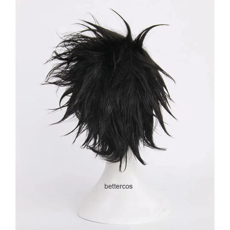 Парик для косплея Death Note L.Lawliet, короткий черный лохматый многослойный термостойкий парик из синтетических волос + шапочка для парика