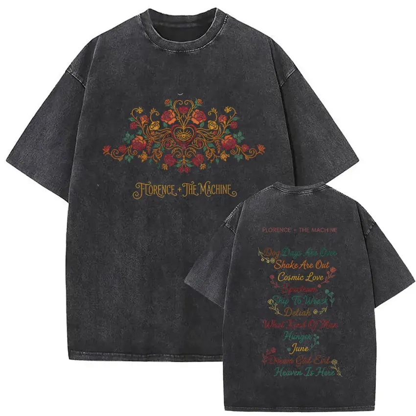 Vintage Washed Florence + The Machine Everybody Scream Tour 2026 T Shirt Men Women Aesthetic Oversized Cotton T-shirt Streetwear