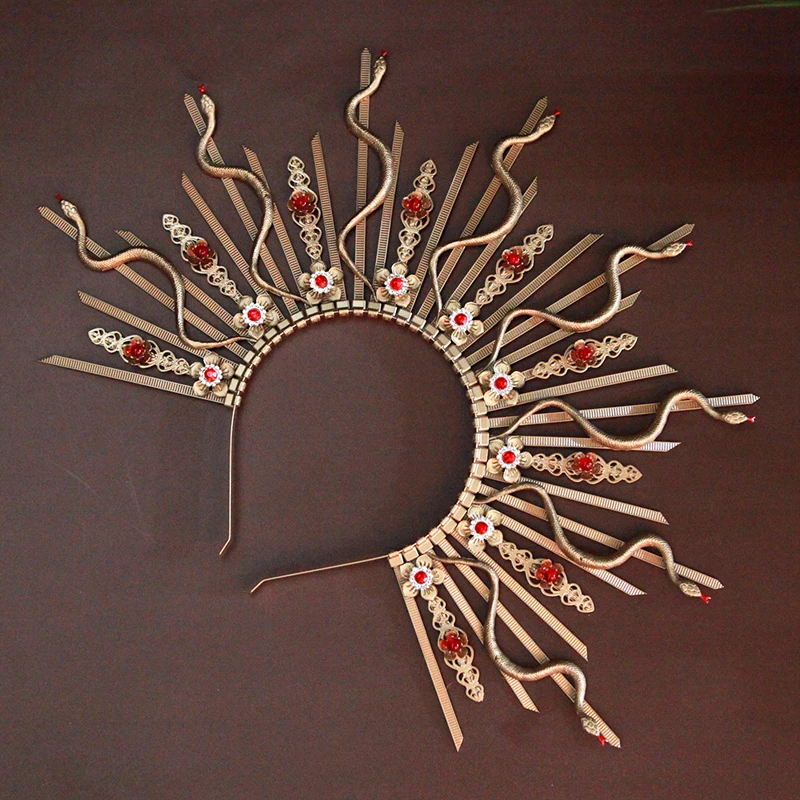 Realistische Snake Crown Hoofddeksel Gotische Barokke Tiara Hoofdband Halloween Cosplay Monster Van Een Snake Queen Haaraccessoires