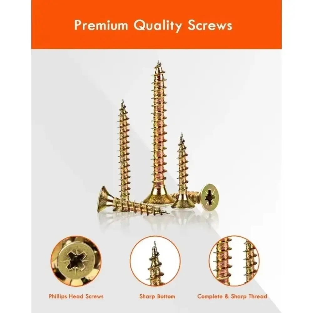 360 PCS M 3.5 Self-Drilling Wood Screws Wood Screw Carbon Steel Deck Screws Self Tapping Rust Resistant Flooring Nails