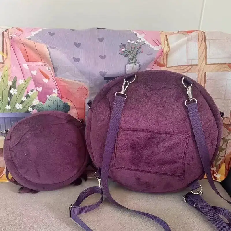 حقيبة كتف كوسبلاي جيرلز باند كراي من القطيفة نينا إيسيري بسحاب شفاف وفم كبير كرتوني