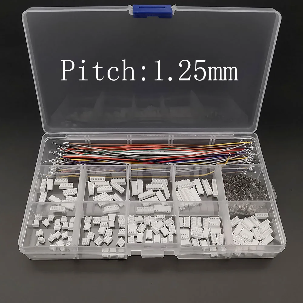 

1Box JST 1.25mm Pitch 2 3 4 5 6 7 8 9 10 Pin Female Housing Connector Kit and Double-ended Pre-Crimped 28AWG 15CM Wires Cable