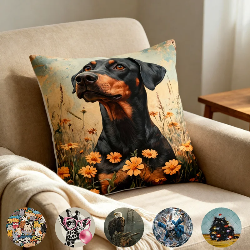 1PC cute pet animal pillow cover, retro dog single-sided printed pattern cushion cover, soft pillowcase pet love home decoration