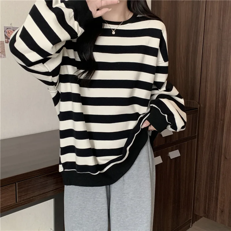 Gothic Pullover Streetwear 2024 Sweaters Women Harajuku Punk Knitted Stripes Jumper Vintage Plus Size Loose Long Sleeve Tops