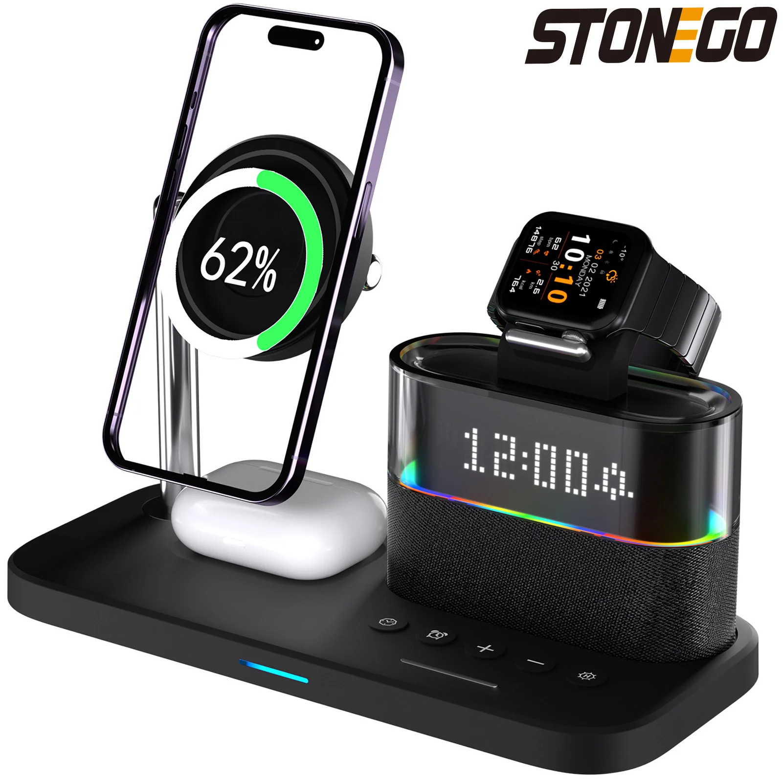 Wireless Charging Station for Magnetic Charging Stand for iPhone Series 15/14/13/12 iWatch Ultra/8/7/6/5 AirPods 3/2/Pro Samsung