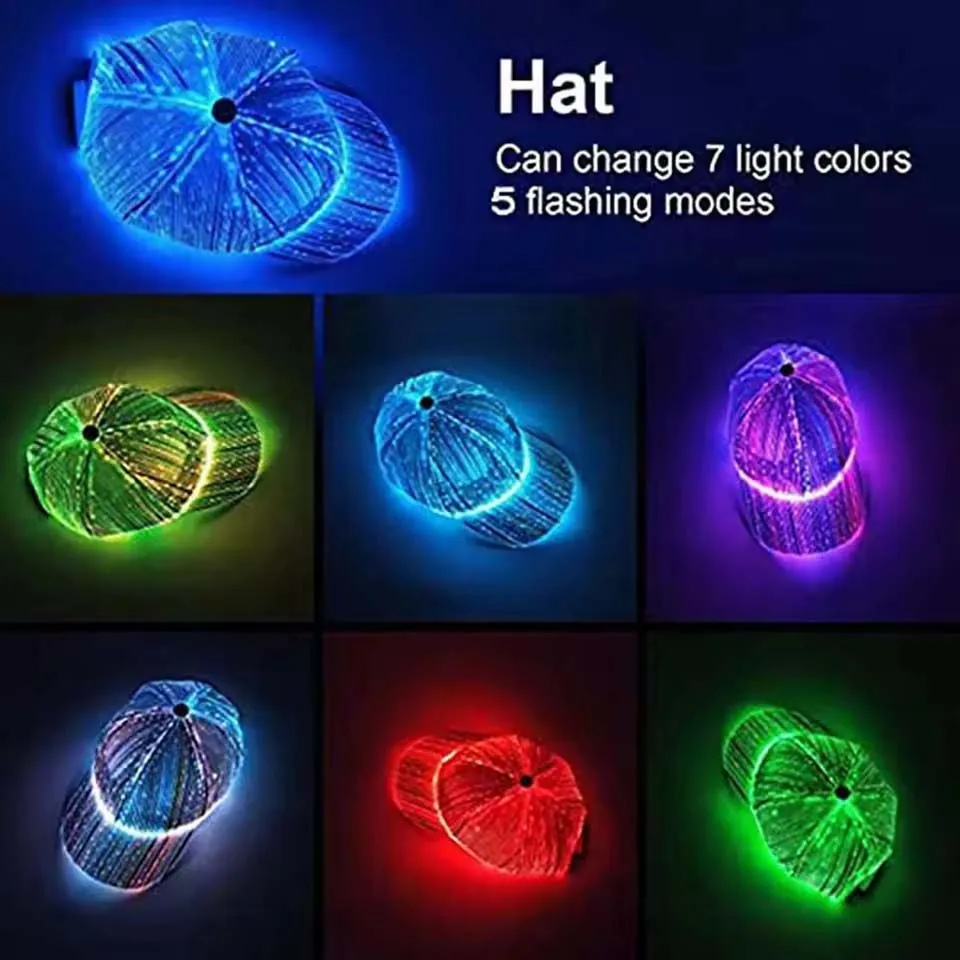 7-color Change LED Fiber Optic Light-emitting Sunshade Cap Bar Dancing Night Running Baseball Cap Halloween Hip-hop Flash Hat