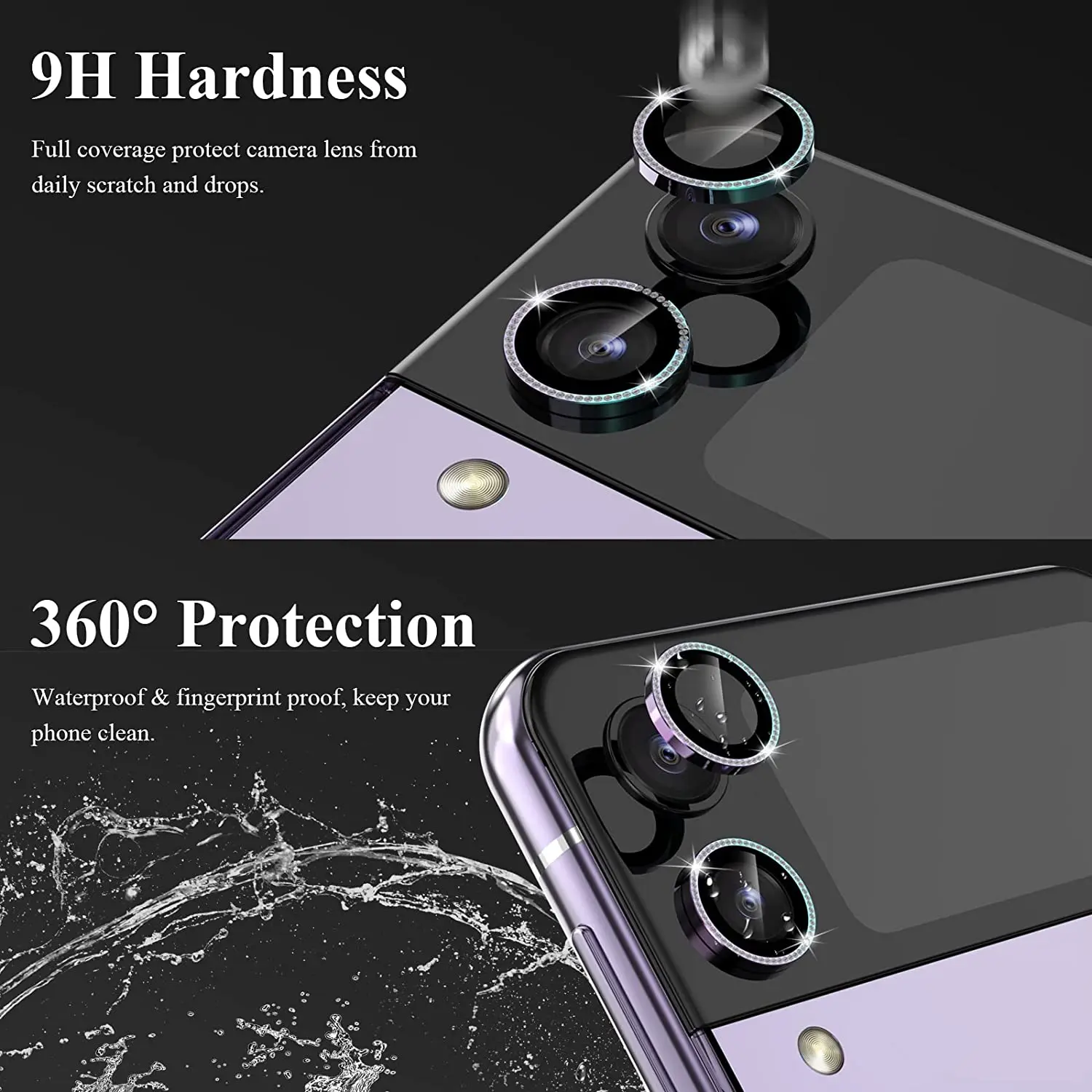 Bling Diamond Alloy Camera Tempered Glass Protector for Samsung Galaxy Z Flip 4 Flip4 Fold4 Metal Lens Ring Film Cover Locator