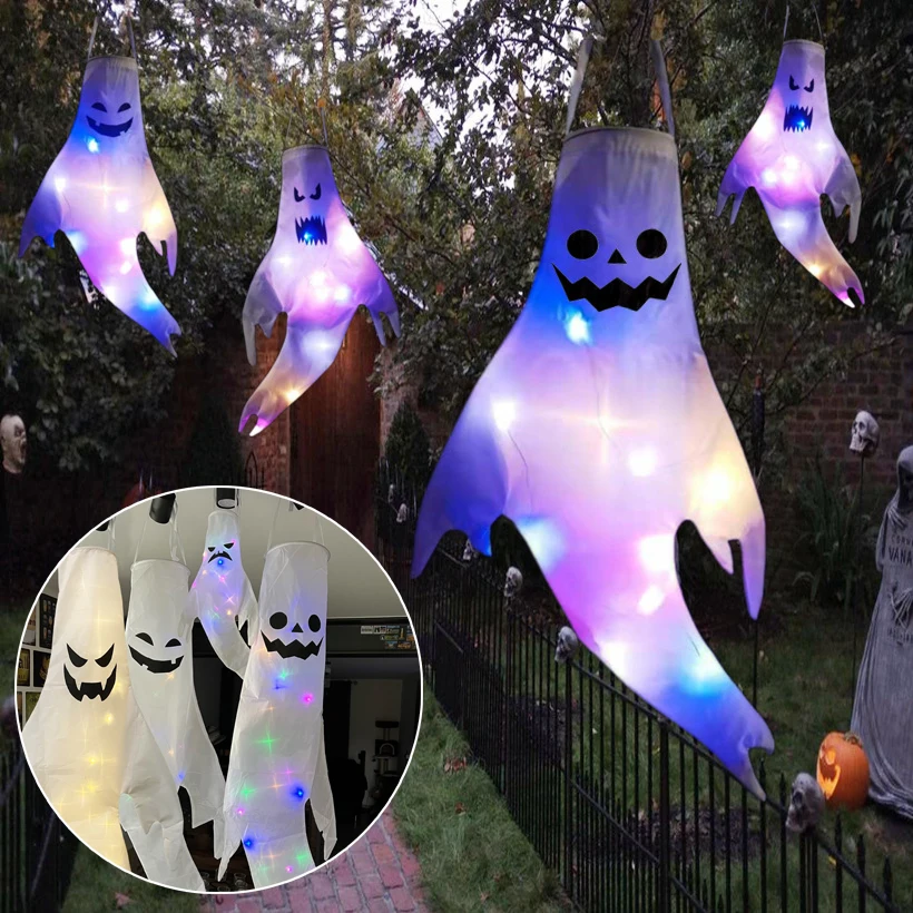 Led Halloween Outdoor Light Hanging Ghost Halloween Party Dress Up Glowing Spooky Lamp Horror Props Halloween Hanging Ghost Deco